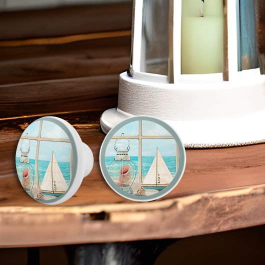 Shell Lantaarn Venster Zeilboot bij Beach Waterver Keramische Knop