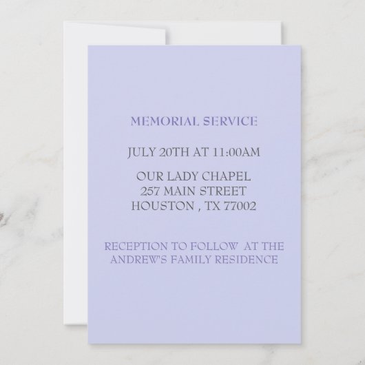 Shell Light Paarse begrafenisceremonie Kaart (Achterkant)