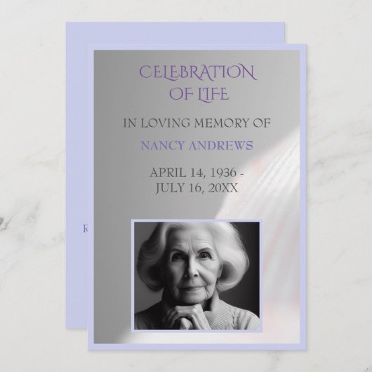 Shell Light Paarse begrafenisceremonie Kaart (Voorkant / Achterkant)