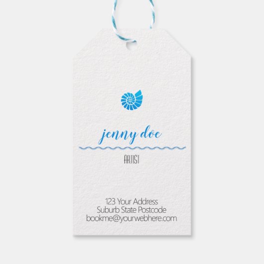 Shell Logo Blue Beach Theme White Hang Label Cadeaulabel (Achterkant)