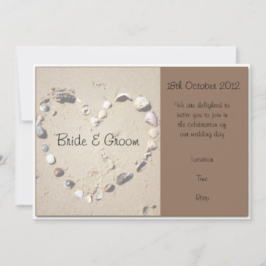 Shell Love Heart Brown Wedding Invitation Kaart (Voorkant)
