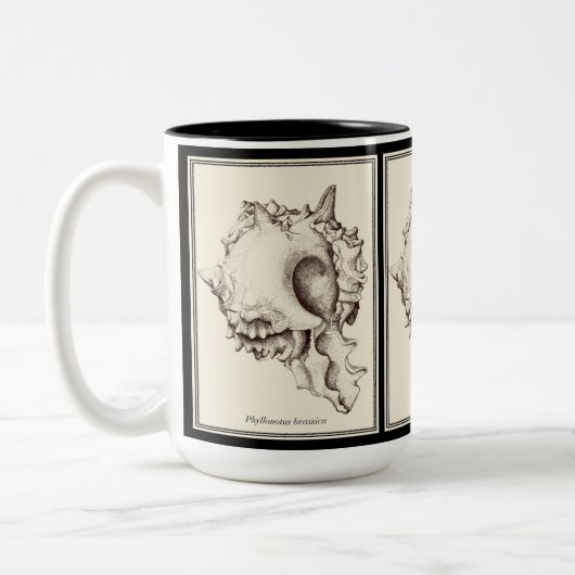 "Shell lover - I" zwarte & witte mok (Links)