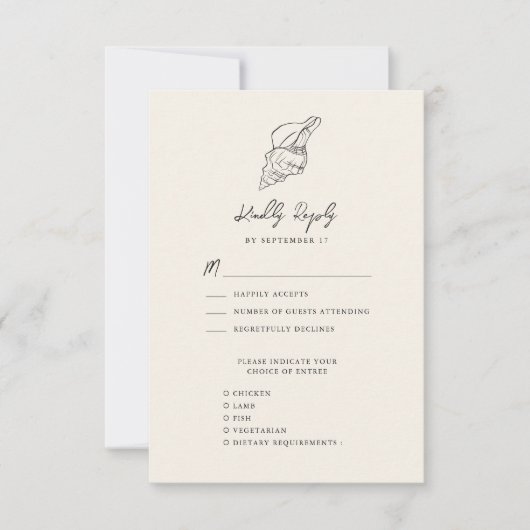 Shell Modern Beach Ocean Bestemming Bruiloft RSVP Kaartje (Voorkant)