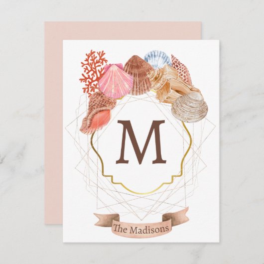 Shell Monogram Crest Notitiekaartje (Voorkant / Achterkant)