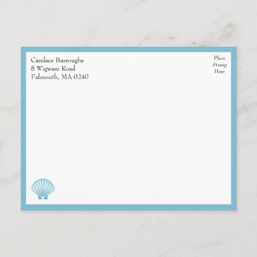 Shell Nautisch Blauw Turquoise Strandbruiloft Uitnodiging Briefkaart (Achterkant)