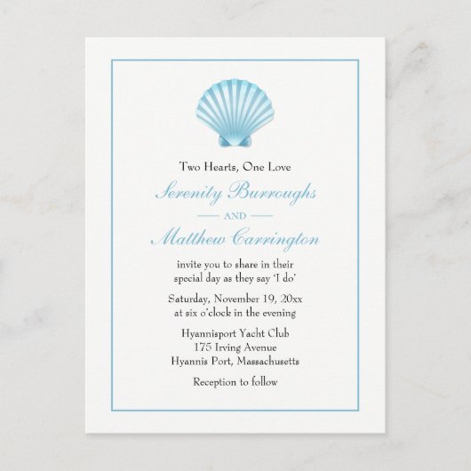 Shell Nautisch Blauw Turquoise Strandbruiloft Uitnodiging Briefkaart (Voorkant)