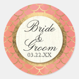 Shell Patroon Art Deco Goud Blad Formele Bruiloft Ronde Sticker