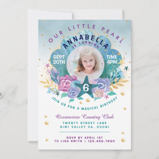 Shell Peal under the Zee Photo Birthday Invitation Kaart (Voorkant)