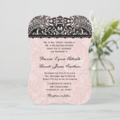 Shell Pink and Black  Damask Wedding A14 Kaart (Staand voorkant)