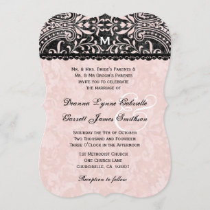 Shell Pink and Black  Damask Wedding A14 Kaart