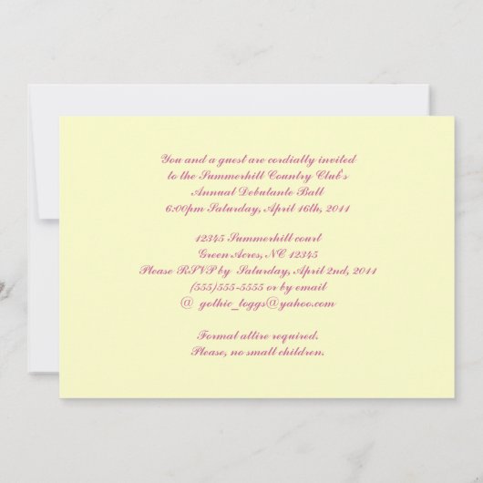 Shell Pink Debutante Ball Uitnodiging (Achterkant)