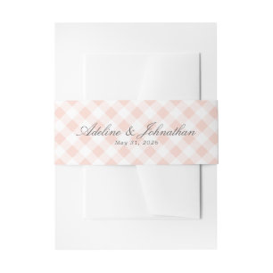 Shell Roze en Wit Gingham Plaid Naam en Datum Uitnodigingen Wikkel