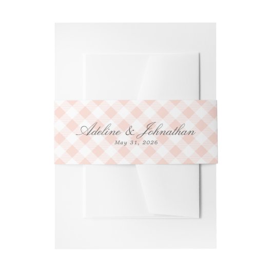 Shell Roze en Wit Gingham Plaid Naam en Datum Uitnodigingen Wikkel (Voorkant Voorbeeld)
