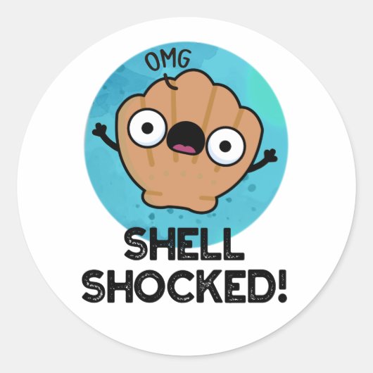 Shell Shocked Funny Seashell Pun Ronde Sticker (Voorkant)