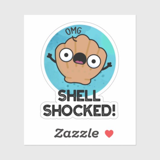 Shell Shocked Funny Seashell Pun Sticker (Vel)