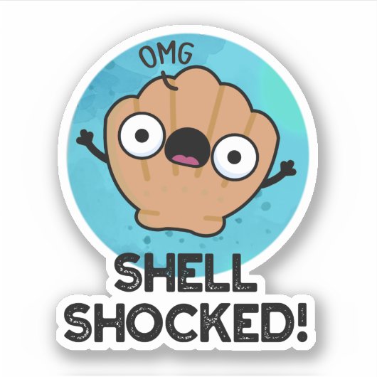 Shell Shocked Funny Seashell Pun Sticker (Voorkant)