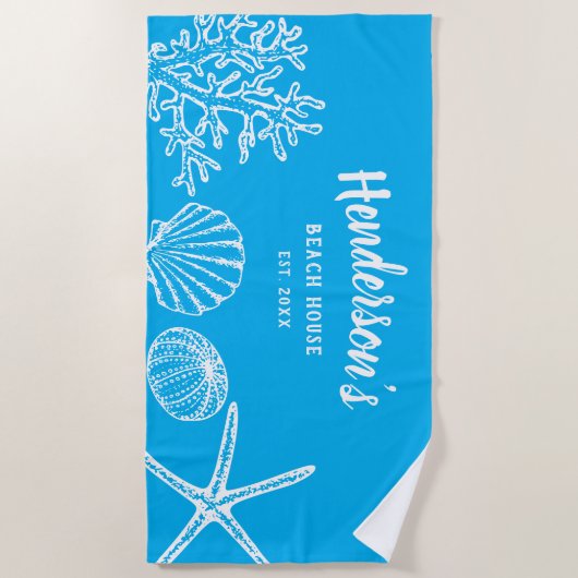 Shell Starfish Beach House Name Blue White Strandlaken (Voorkant)