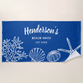  Shell Starfish Beach House Name Blue White Strandlaken (Voorkant)