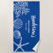Shell Starfish Beach House Name Blue White Strandlaken (Voorkant)