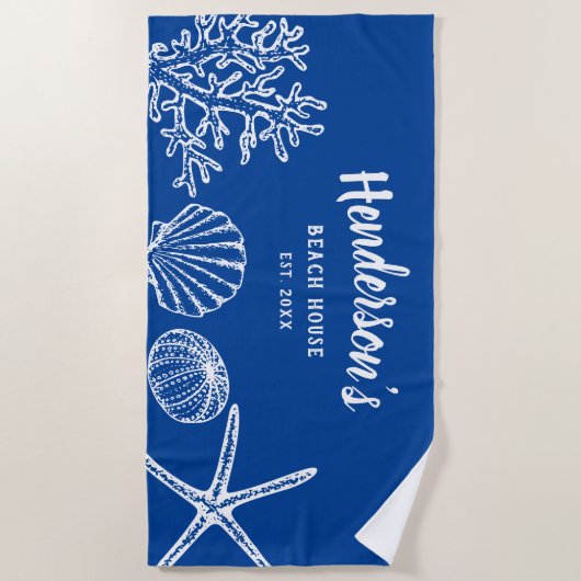 Shell Starfish Beach House Name Blue White Strandlaken (Voorkant)