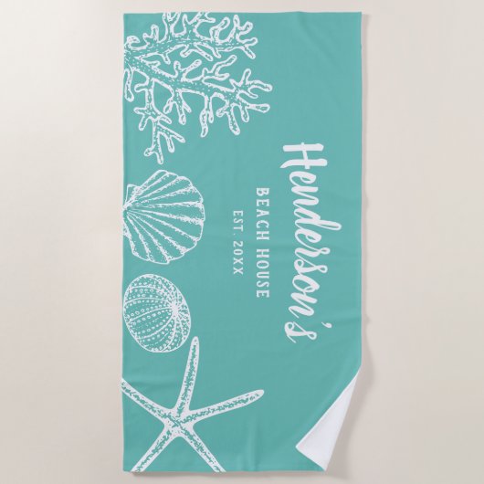  Shell Starfish Beach House Name Zee Green Strandlaken (Voorkant)