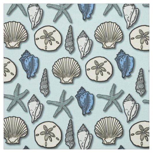 Shell Starfish Zee Nautical Pattern  Blue Stof (Swatch)