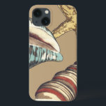 Shell Trio op Khaki iPhone 13 Hoesje<br><div class="desc">Megan Meagher staat bekend om haar eenvoudige kunstwerken. Dit is een geweldig afbeelding decoratieve kunst die het leven van het zee vangt met een gele zeester en een blauwe en rode kegelschelp. Profiteer vandaag van deze fijne kunstdruk op de Khaki-kleur op uw Zazzle-product.</div>