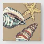 Shell Trio op Khaki Vierkante Klok (Voorkant)