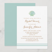 Shell Waterverf Aqua Bridal Shower Invitation Kaart (Voorkant / Achterkant)