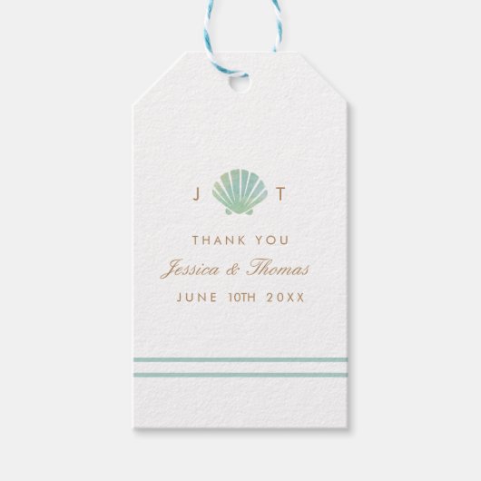 Shell Waterverf Aqua Bruiloft Favor Labels Cadeaulabel (Voorkant)
