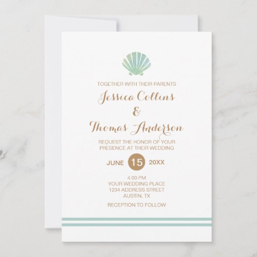 Shell Waterverf Aqua Wedding Invitation Card Kaart (Voorkant)