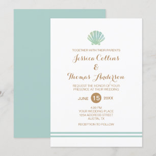 Shell Waterverf Aqua Wedding Invitation Card Kaart