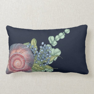 Shell Waterverf Leaf Art Navy Blue Lumbar Pillow Kussen