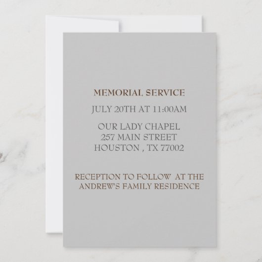 Shell White begrafenis herdenkingsceremonie Kaart (Achterkant)