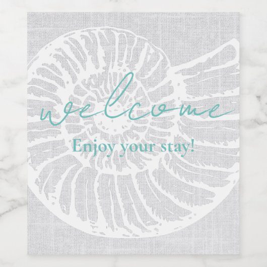 Shell Woven Gray Welcome Beach Vacation Rental Wijn Etiket (Enkel label)