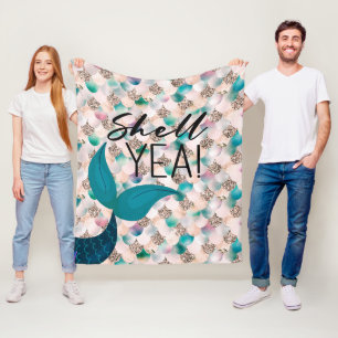 Shell Yea Blauwgroen & Gold Glam Zeemeermin Staart Fleece Deken