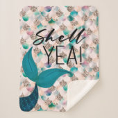 Shell Yea Blauwgroen & Gold Glam Zeemeermin Staart Sherpa Deken (Voorkant)