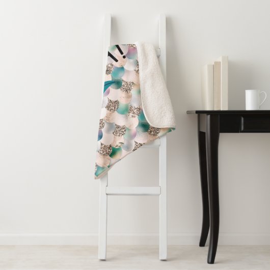Shell Yea Blauwgroen & Gold Glam Zeemeermin Staart Sherpa Deken (In situ)