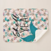 Shell Yea Blauwgroen & Gold Glam Zeemeermin Staart Sherpa Deken (Voorkant (horizontaal))