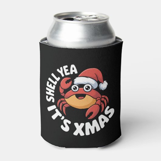 Shell Yea Het is Kerstmis Kerst Krab Santa Hoed Blikjeskoeler (Blikje Voorkant)