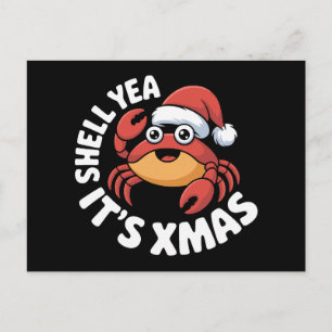 Shell Yea Het is Kerstmis Kerst Krab Santa Hoed Feestdagenkaart