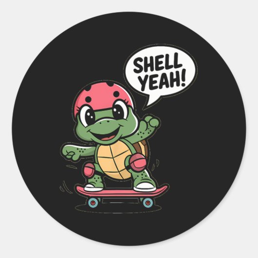 Shell Yeah! Cool Skateboarding Schildpad Ronde Sticker (Voorkant)