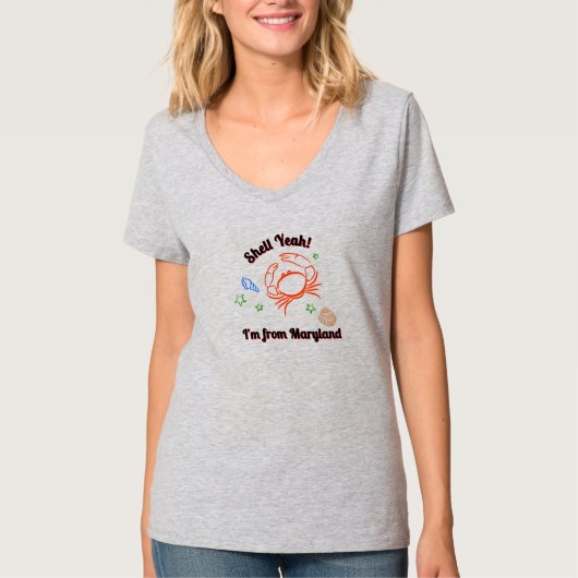 "Shell Yeah! Ik kom uit Maryland" Krab T-shirt (Voorkant)