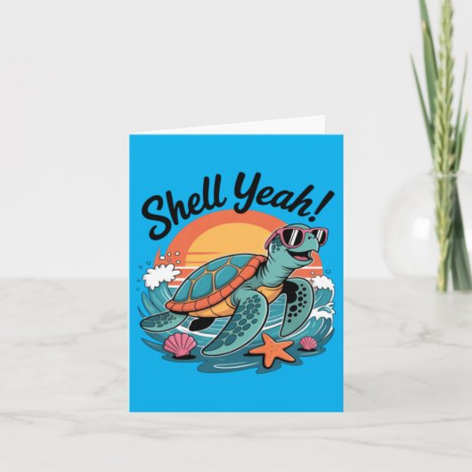 Shell Yeah Schattige Schildpad Oceaan Strand Pun Z Kaart (Voorkant)