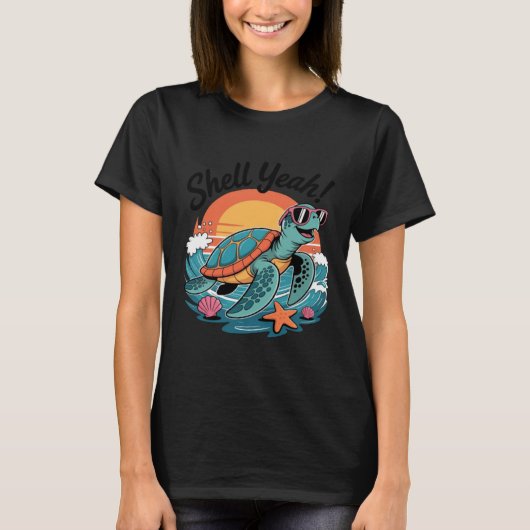 Shell Yeah Schattige Schildpad Oceaan Strand Pun Z T-shirt (Voorkant)
