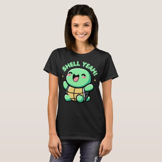 Shell Yeah Schattige Turtle Lover Pun Funny T-shirt (Voorkant volledig)