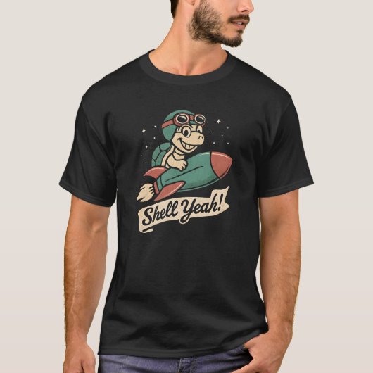 Shell Yeah Turtle Rocket Shirt, Grappige Retro Car T-shirt (Voorkant)