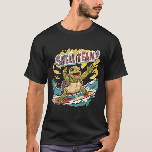 Shell yeah Turtle Surfing T-shirt (Voorkant)