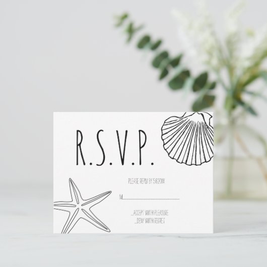Shell zeester strand bruiloft RSVP kaarten (Staand voorkant)