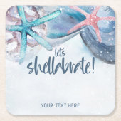 Shellabration | Waterverf Strand Zeester Schelp Kartonnen Onderzetters (Voorkant)